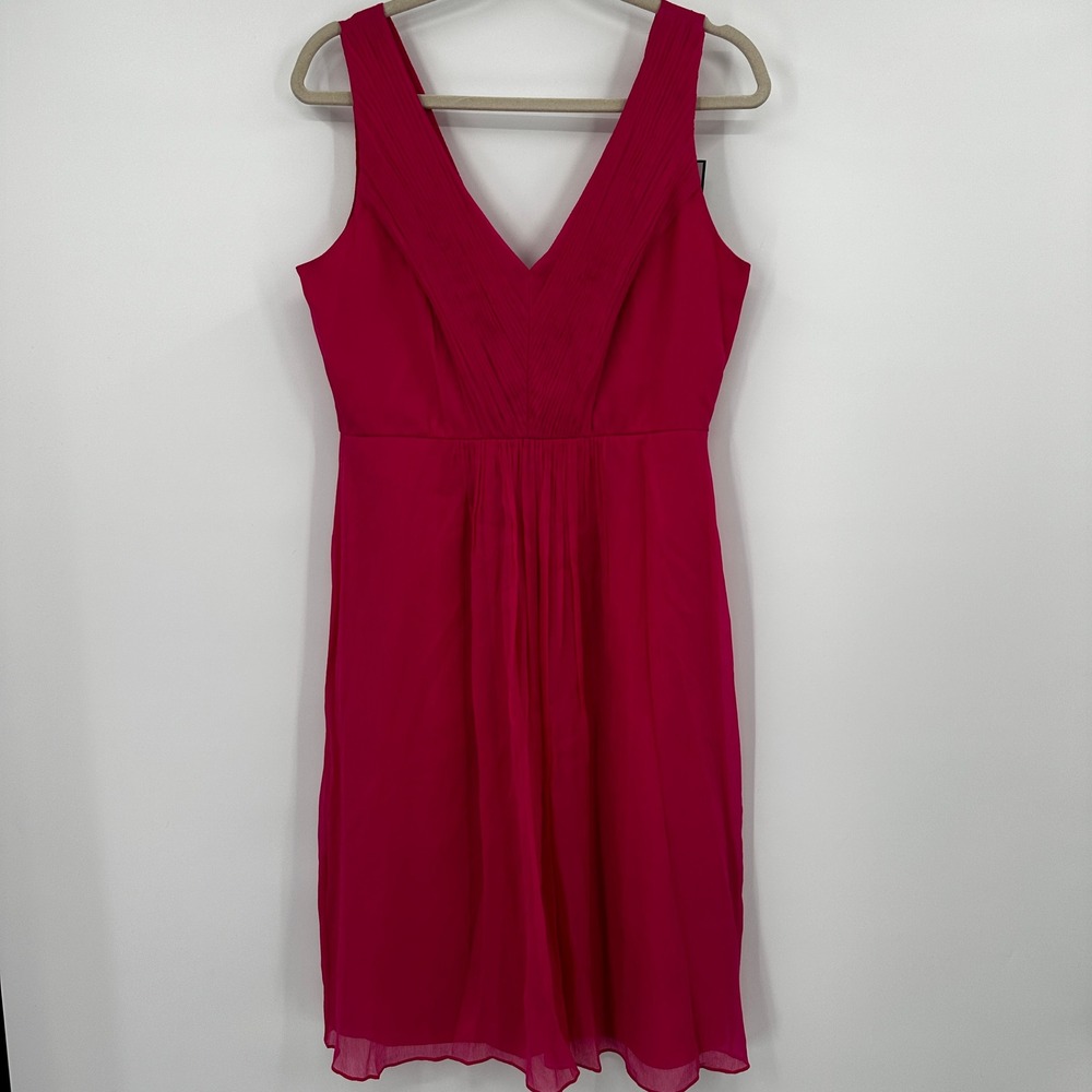 NWT J. Crew V‎ Neck Pleated Silk Dress Vibrant Pink Knee Length Size 8